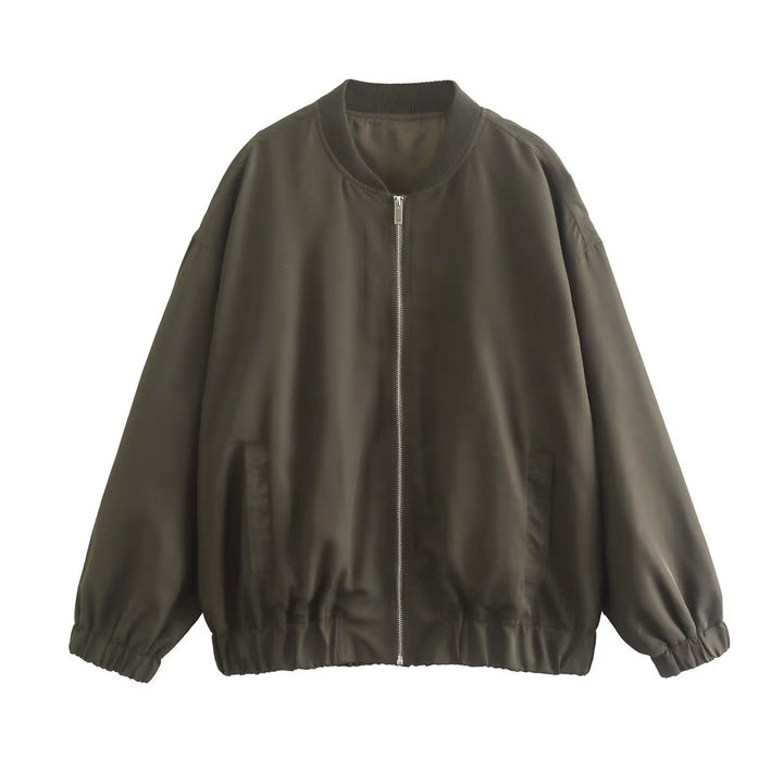 Damen lässige Bomberjacke aus leichtem Material mit elastischem Saum und praktischen Taschen Drune