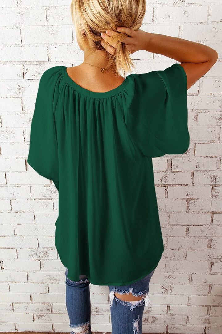 Damen luftige Bluse mit V-Ausschnitt und sanftem Faltenwurf Drune