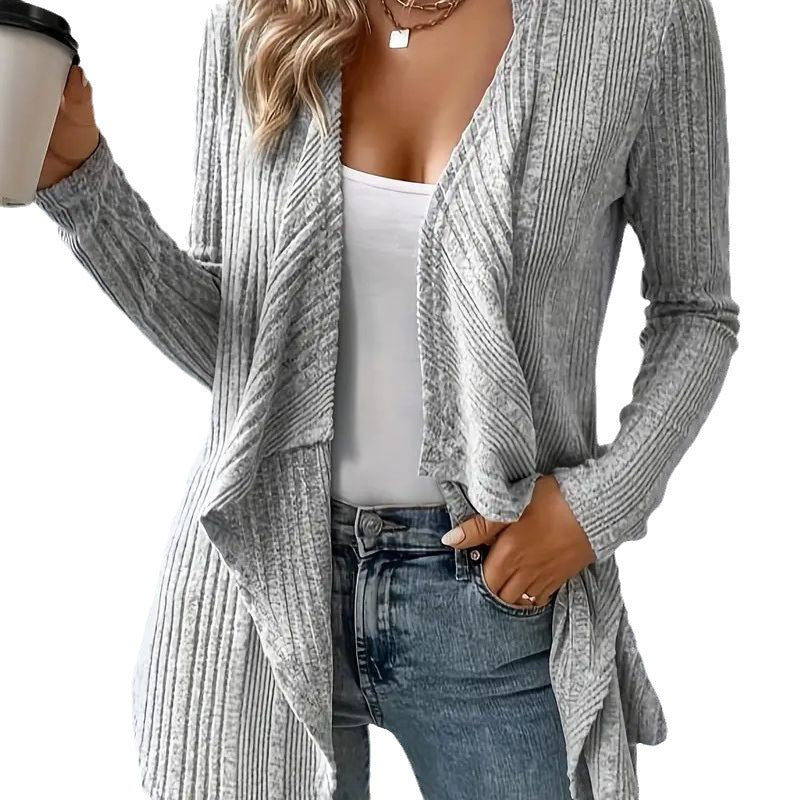 Damen lässige Strickjacke mit asymmetrischem Saum und offenem Design Drune