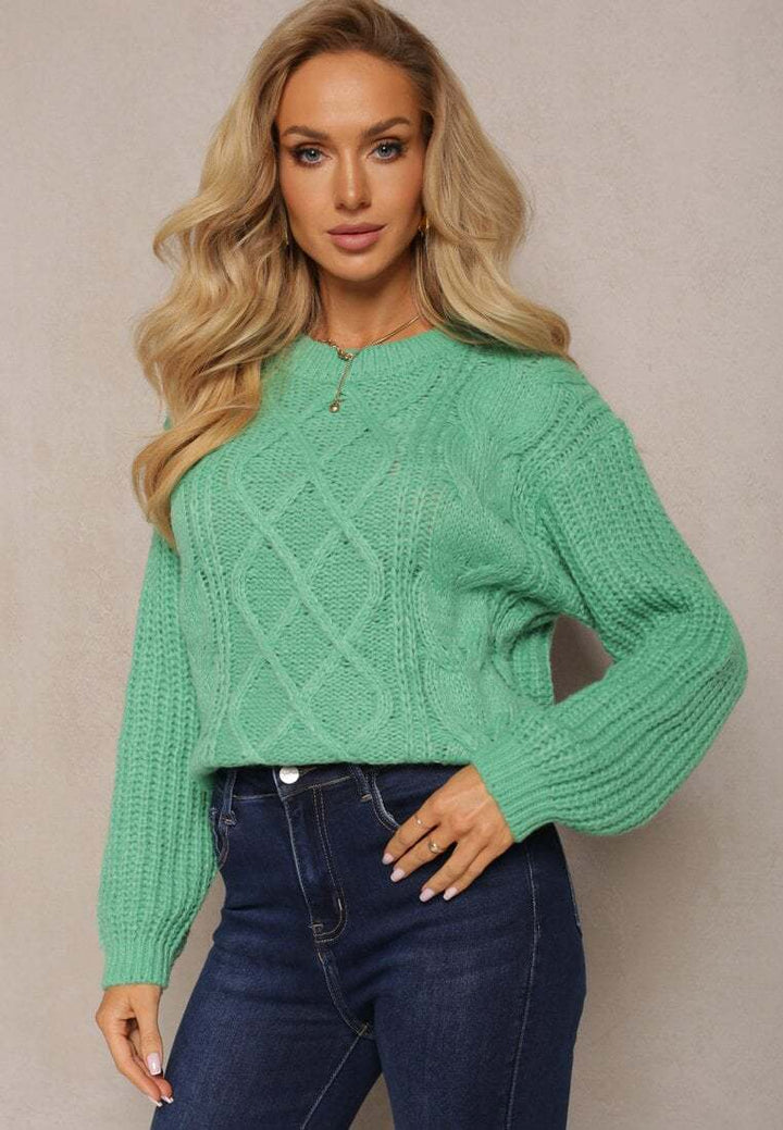 Damen Grobstrickpullover mit romantischem Zopfdesign und weiten Ärmeln Drune