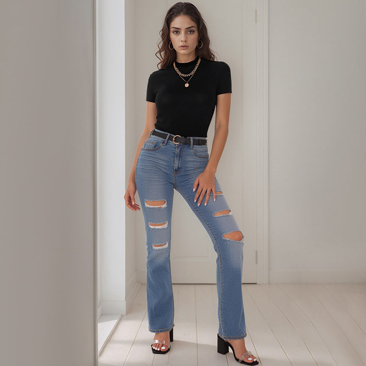 Damen lässiges T-Shirt mit kurzem Arm und modischem Schnitt Drune