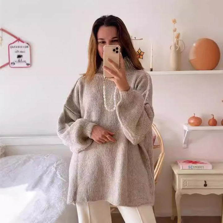 Damen kuscheliger Oversize-Pullover mit weiten Ärmeln und strukturiertem Strick Drune