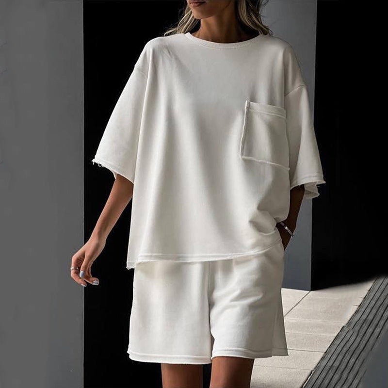 Damen lässiges Lounge-Set aus atmungsaktivem Material mit oversized T-Shirt und Shorts Drune