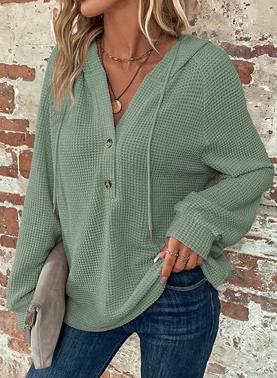Damen lässiger Hoodie mit Knopfdetails und weit geschnittenen Ärmeln Drune