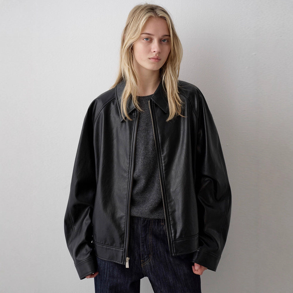 Damen elegante Lederjacke im minimalistischem Design Drune