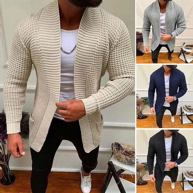 Herren Strickjacke mit tiefem Kragen und strukturiertem Design Drune