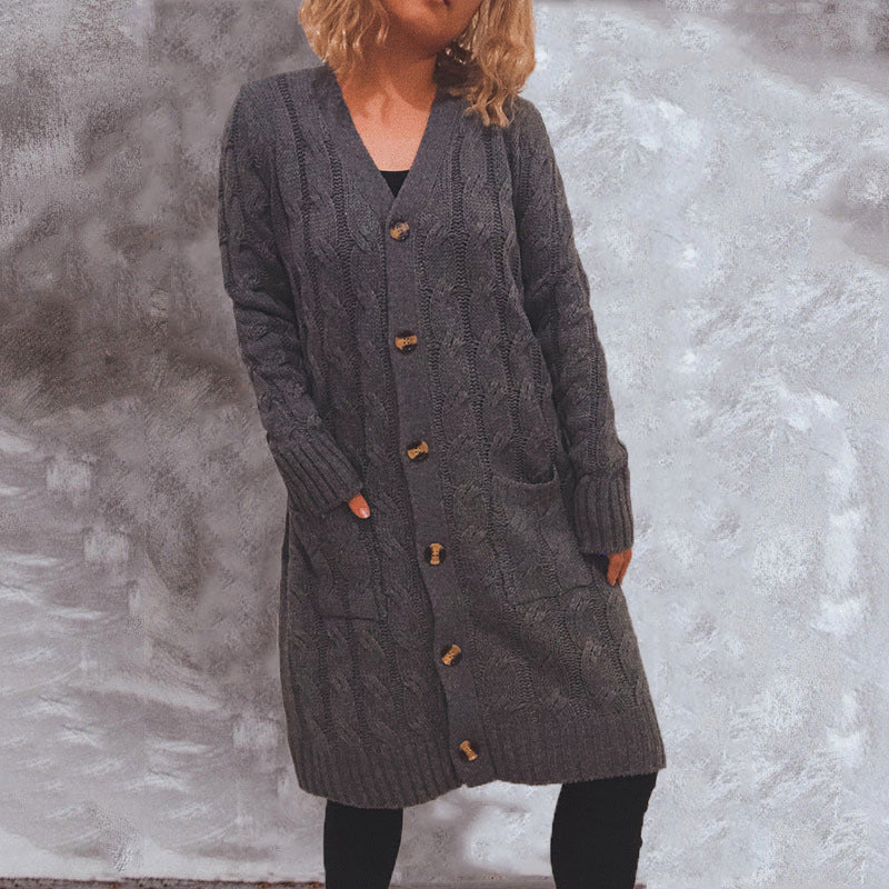 Damen Grobstrick-Cardigan mit Taschen und Knopfdetails Drune