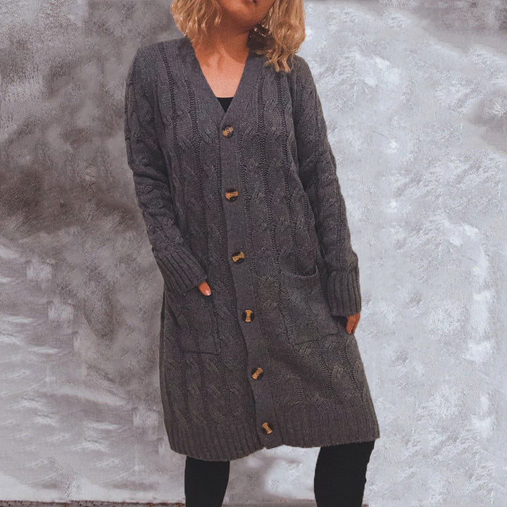 Damen Grobstrick-Cardigan mit Taschen und Knopfdetails Drune