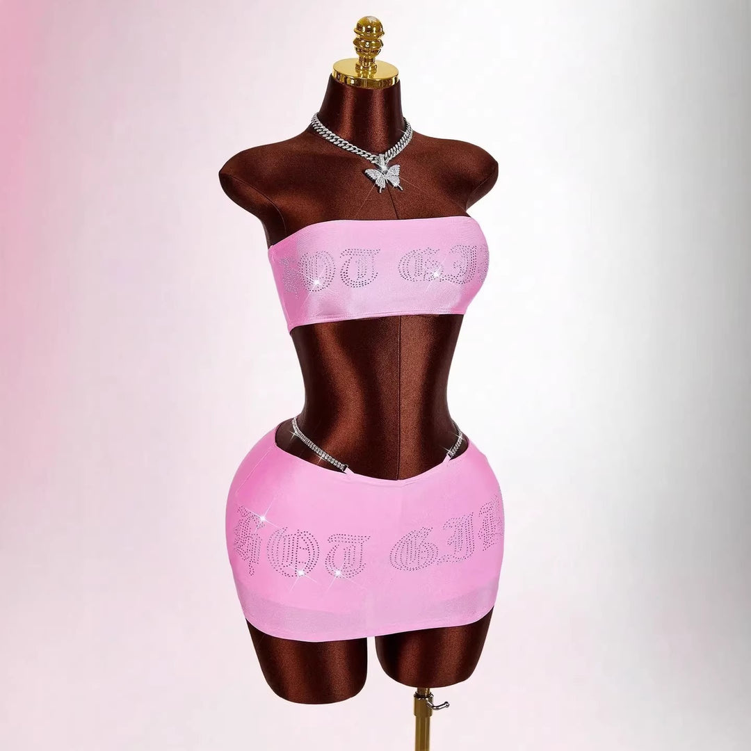 Damen Bandeau Top mit funkelndem Schriftzug Drune