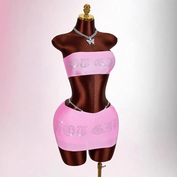 Damen Bandeau Top mit funkelndem Schriftzug Drune