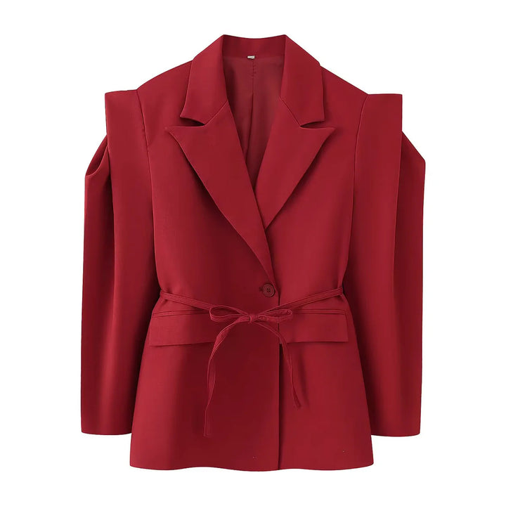 Damen Modische Blazerjacke mit Gürtel und Seidenoptik Drune
