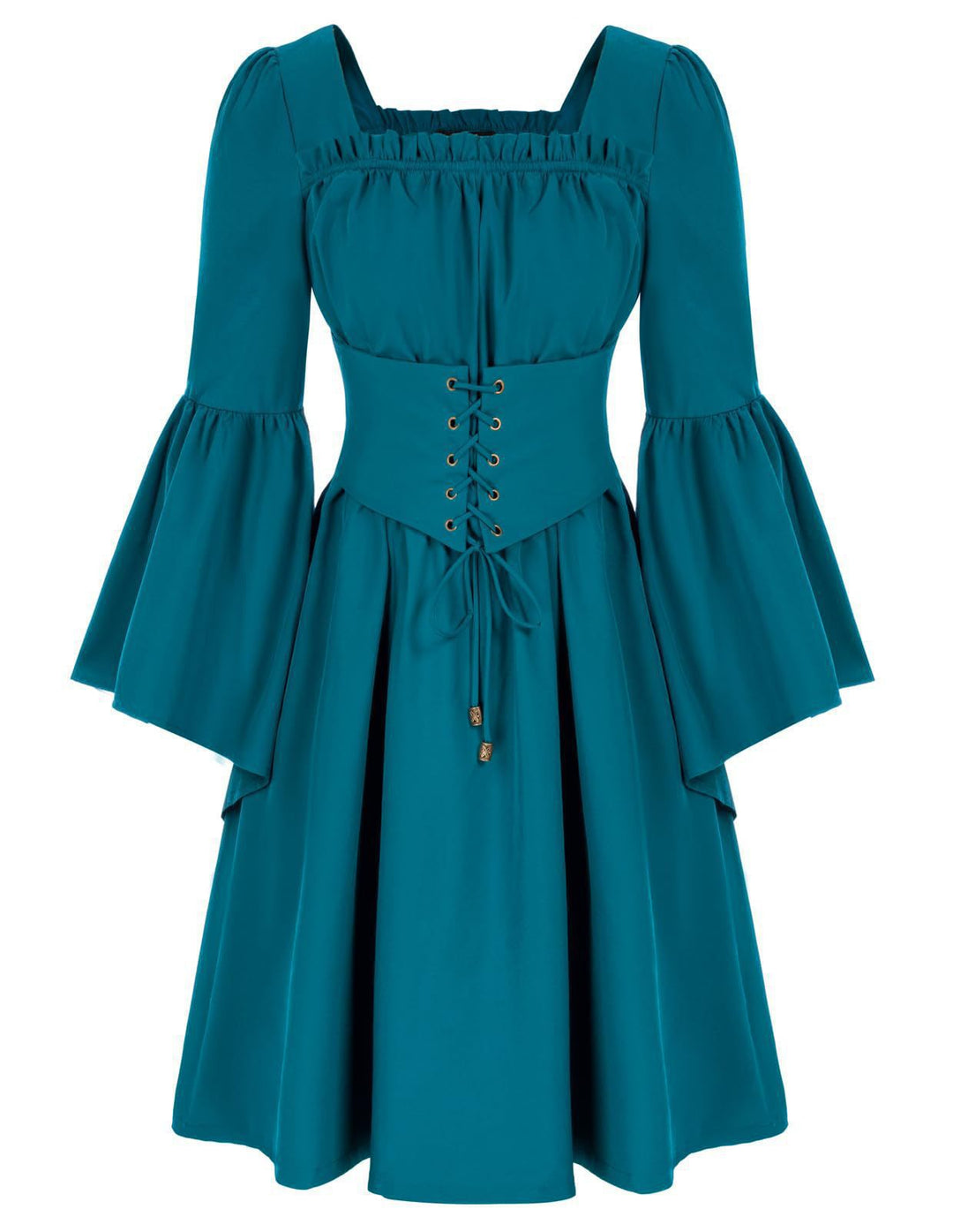 Damen Mittelalterliches Kleid mit fließenden Ärmeln und Schnürdetail Drune