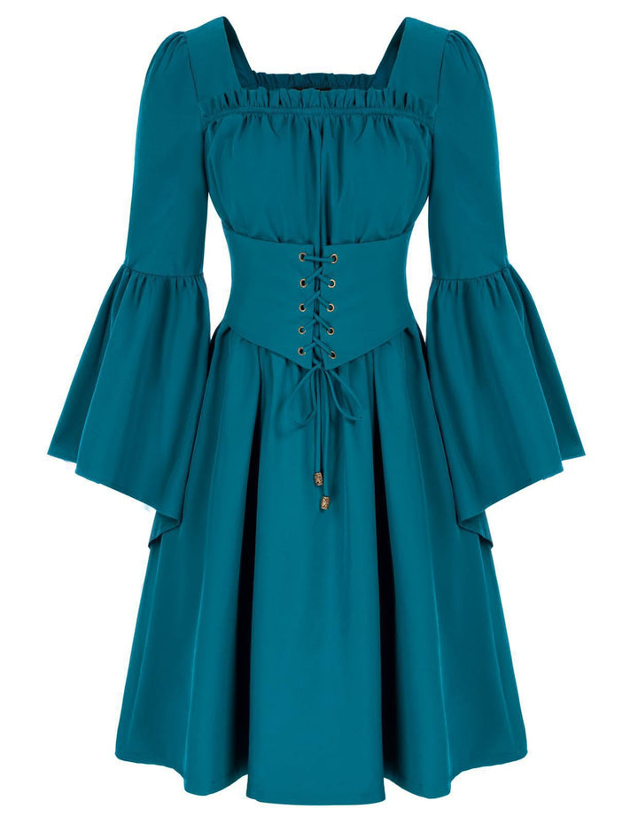 Damen Mittelalterliches Kleid mit fließenden Ärmeln und Schnürdetail Drune