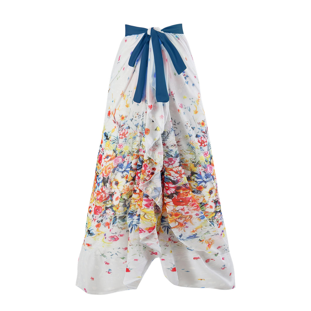 Damen Maxi-Rock mit floralen Mustern und verspieltem Schärpen-Detail Drune