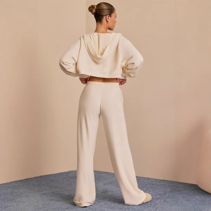 Damen gemütliches Crop-Top und weit geschnittene Hose Drune