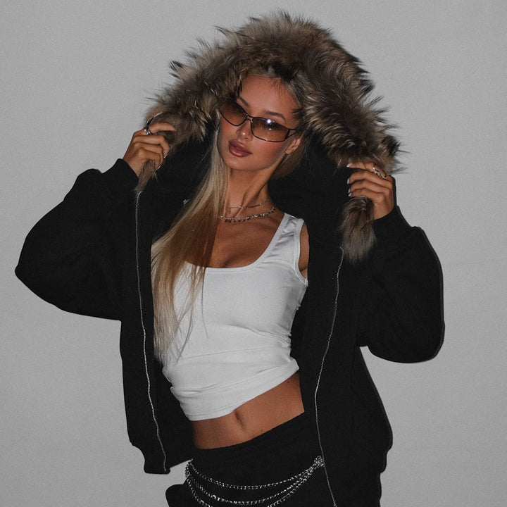 Damen lässiger Oversized Hoodie mit Reißverschluss und seitlichen Taschen Drune