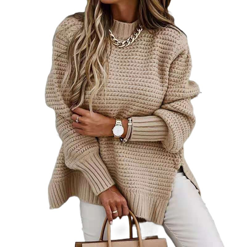 Damen Strickpullover mit modernem Waffle-Muster und weiten Ärmeln Drune