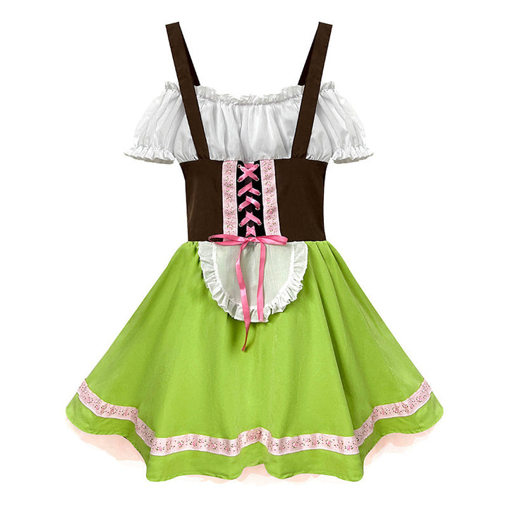 Damen nan folklorisches Trachtenkleid mit Schnürmieder, Carmenbluse und Rüschen-Schürze Drune