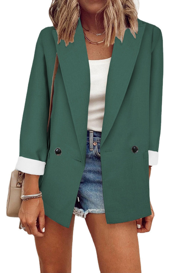 Damen eleganter Oversize-Blazer mit doppelter Knopfleiste und kontrastierenden Ärmeln Drune