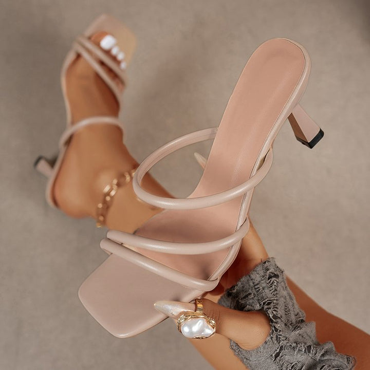Damen elegante Sandaletten mit kunstvollem Riemendesign und modischem Blockabsatz Drune