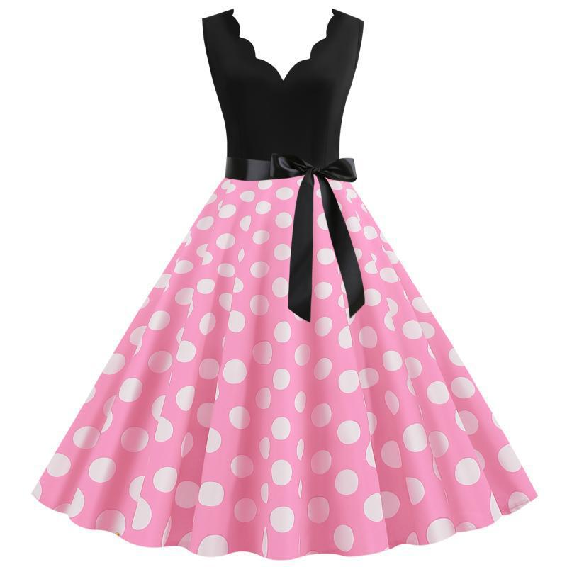 Damen Swingkleid mit tiefem V-Ausschnitt und filigranem Punktemuster Drune