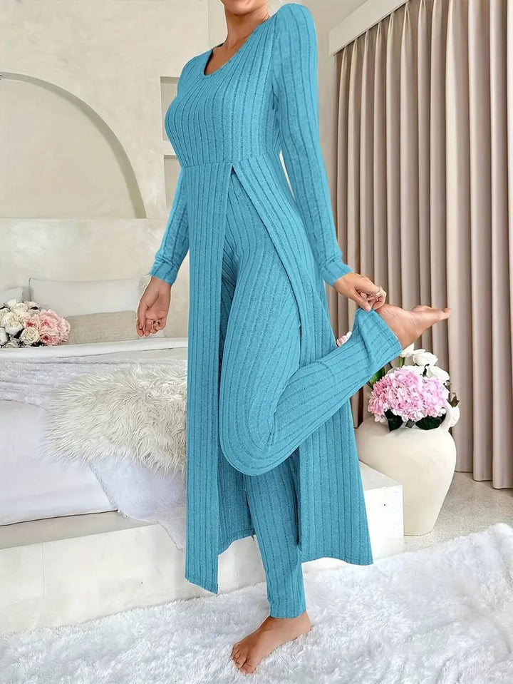 Damen Elegantes Maxijumpsuit mit hochsensibler Struktur und seitlichen Schlitzen Drune