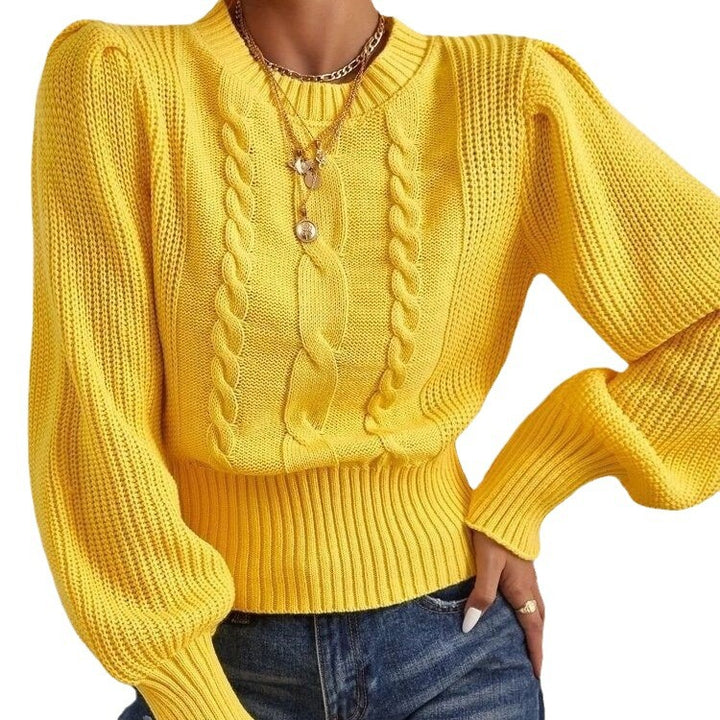 Damen Grobstrickpullover mit voluminösen Ärmeln und Zopfmuster Drune
