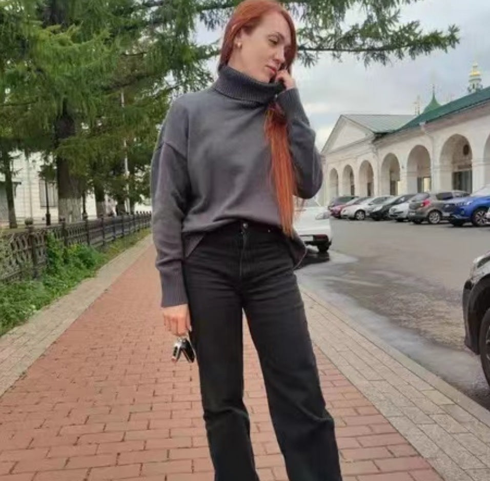 Damen Modischer Rollkragenpullover aus weichem Material Drune