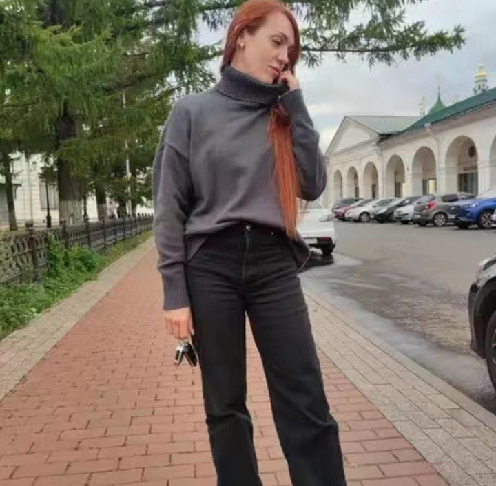 Damen Modischer Rollkragenpullover aus weichem Material Drune