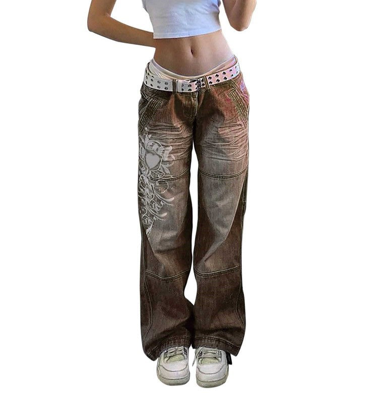 Damen weite Jeans mit einzigartigem grafischen Design Drune