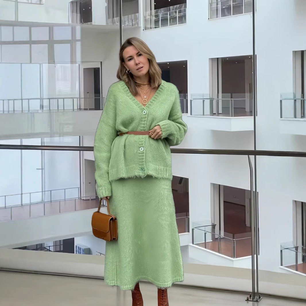 Damen Oversized Strickjacke mit tiefem V-Ausschnitt und großen Knöpfen Drune