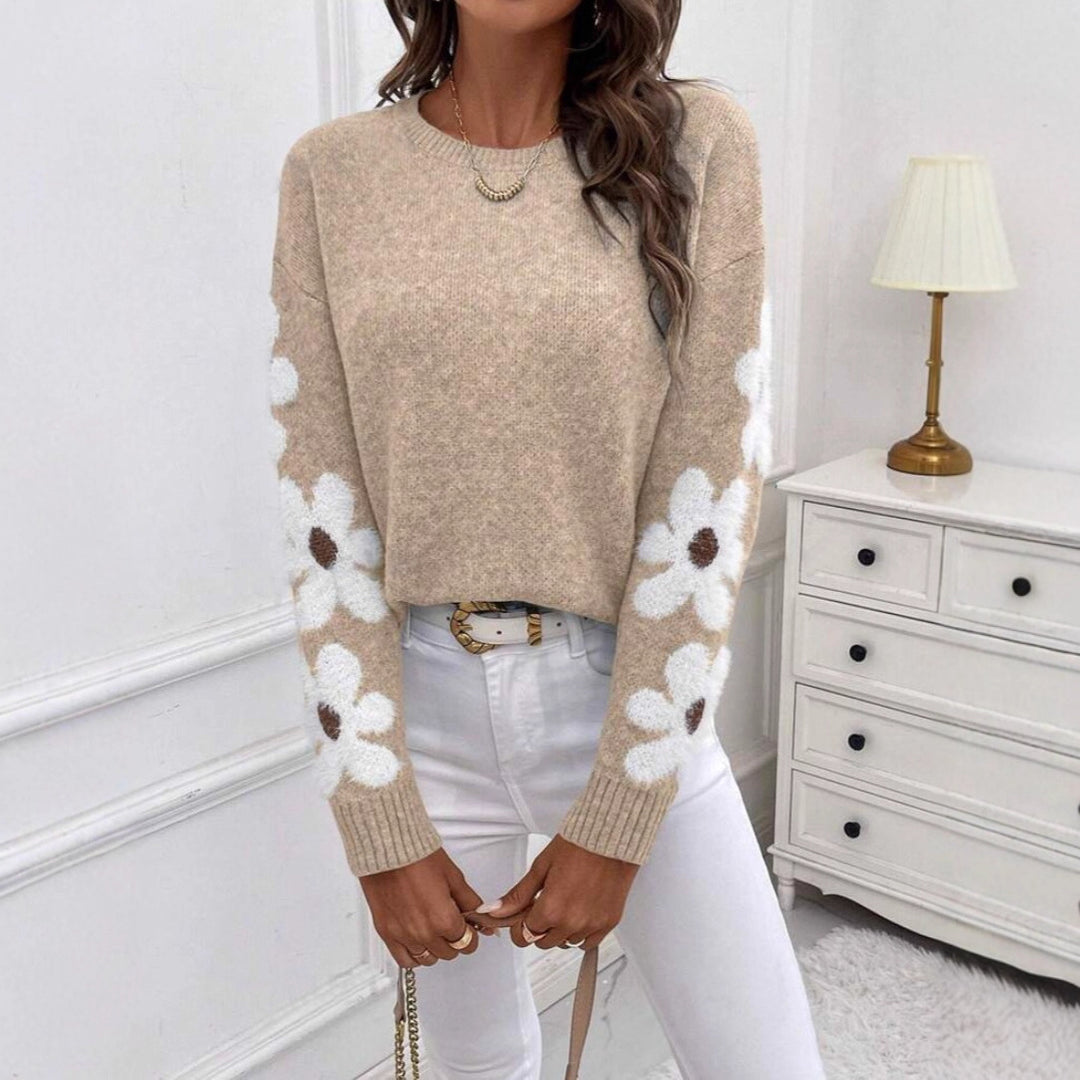 Damen Pullover mit floralem Design und strukturiertem Jersey Drune