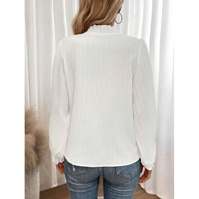 Damen elegante Bluse mit Rüschendetails und Falten Drune