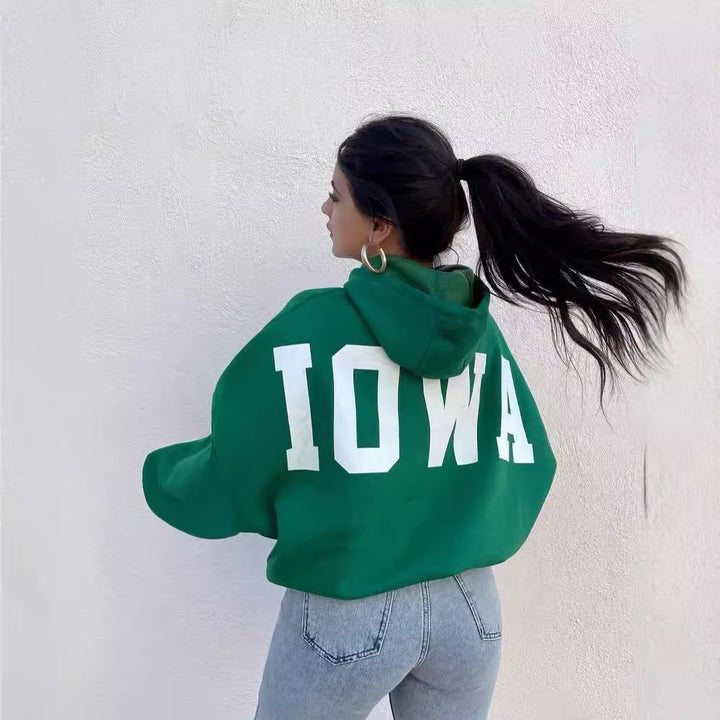 Damen Oversized Kapuzenpullover mit auffälligem Schriftzug Drune