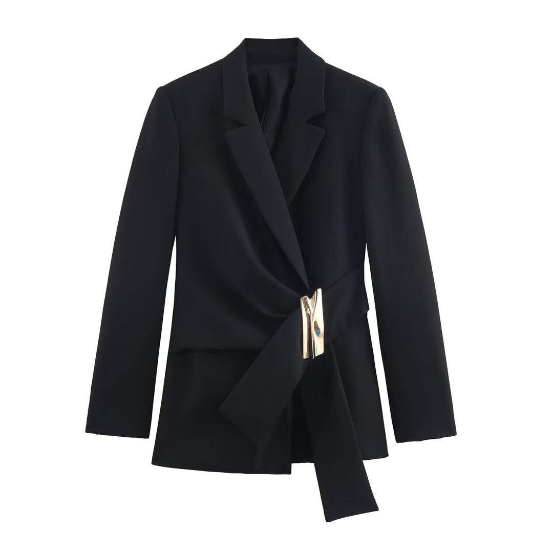 Damen nan elegante High‑Waist Weitbein-Anzughose mit flachem Bund und verdeckter Naht Drune