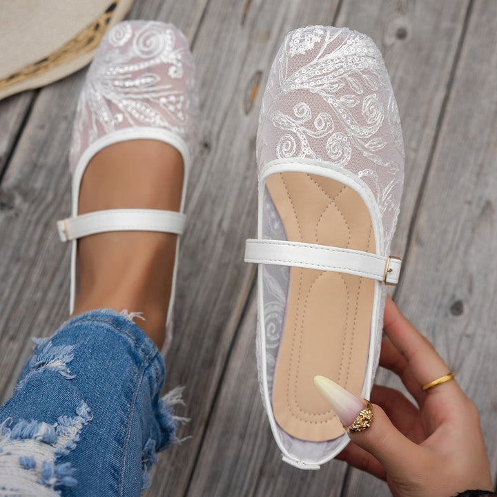 Damen elegante Ballerinas mit floralen Applikationen und rutschfester Sohle Drune