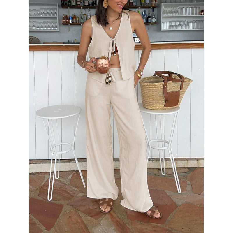 Damen luftiges Sommer-Set mit verstellbarem Kordelzug und lockerer Passform Drune