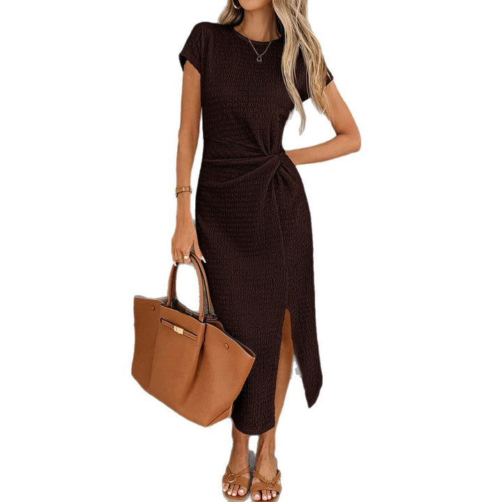 Damen Maxikleid mit elegantem Knoten und hoher Seitenschlitz-Detailierung Drune