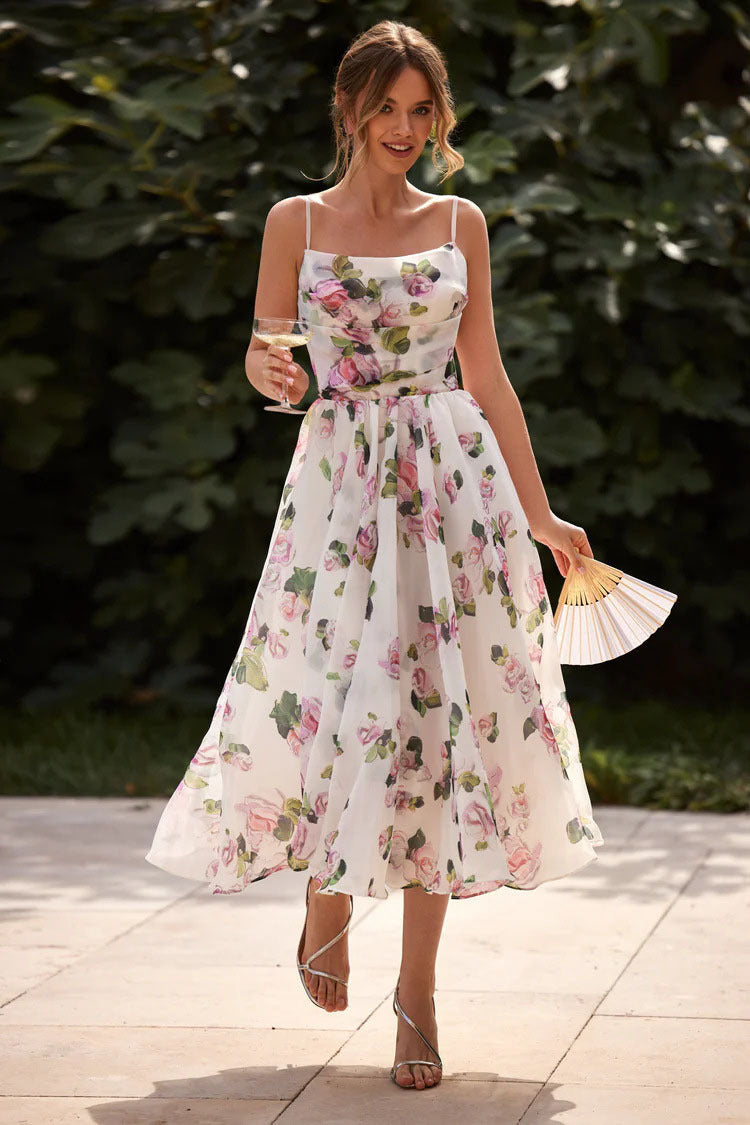 Damen Midi-Kleid mit elegantem Chiffon und floralen Applikationen Drune