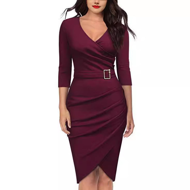 Damen Wickelkleid mit raffinierten Raffungselementen und eleganter Gürtelschnalle Drune