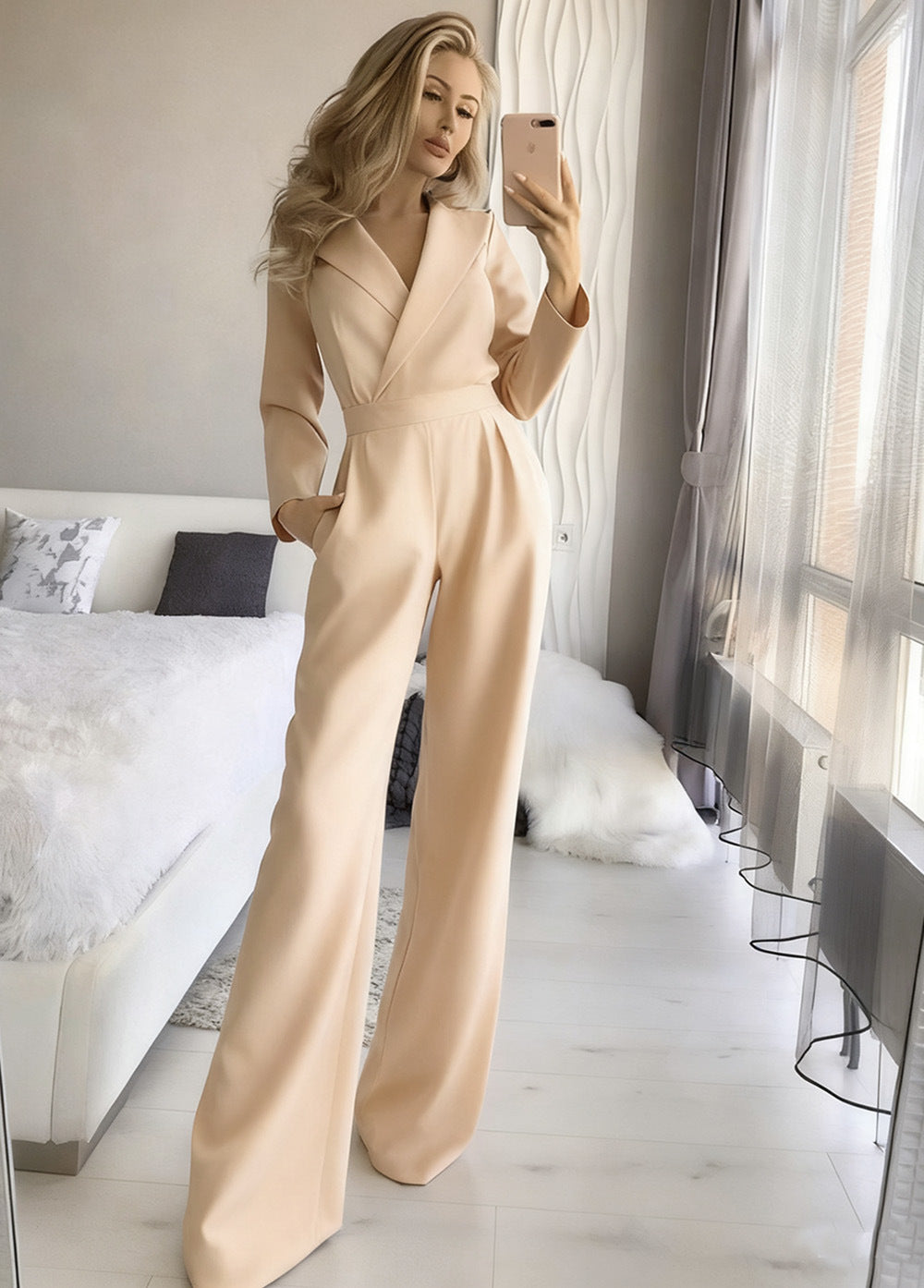 Damen Jumpsuit mit elegantem, figurbetontem Schnitt und weitem Bein Drune