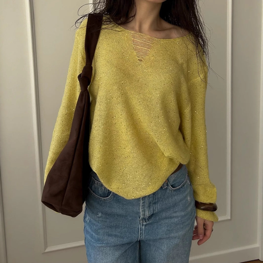 Damen glänzender Strickpullover mit lässigem Schnitt Drune