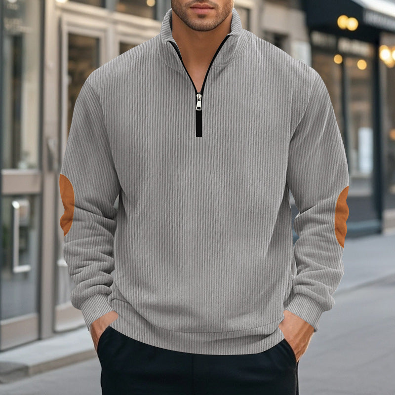 Herren nan Troyer-Halbfleecepullover mit Rippstruktur, elastischen Bündchen und Kontrast-Ellenbogenpatches Drune