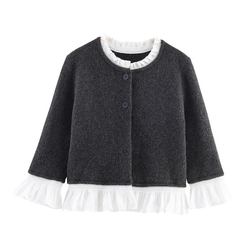 Damen Kurzjacke mit Rüschen und Knopfdetails Drune