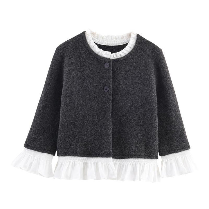Damen Kurzjacke mit Rüschen und Knopfdetails Drune