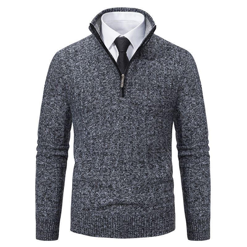 Herren nan Halbzip-Strickpullover mit strukturierter Zopfoptik, wärmendem Stehkragen und schmaler Silhouette Drune