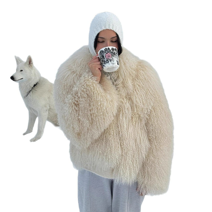 Damen luxuriöse Kunstfelljacke mit voluminösen Ärmeln Drune