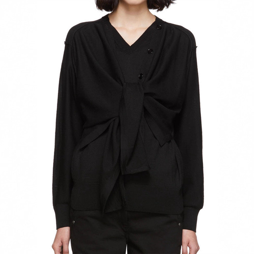 Damen lässiger Strickcardigan mit asymmetrischem Schnitt und Knopfdetails Drune