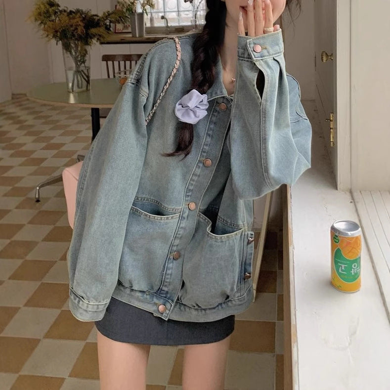 Damen lässige Oversized-Jeansjacke Drune
