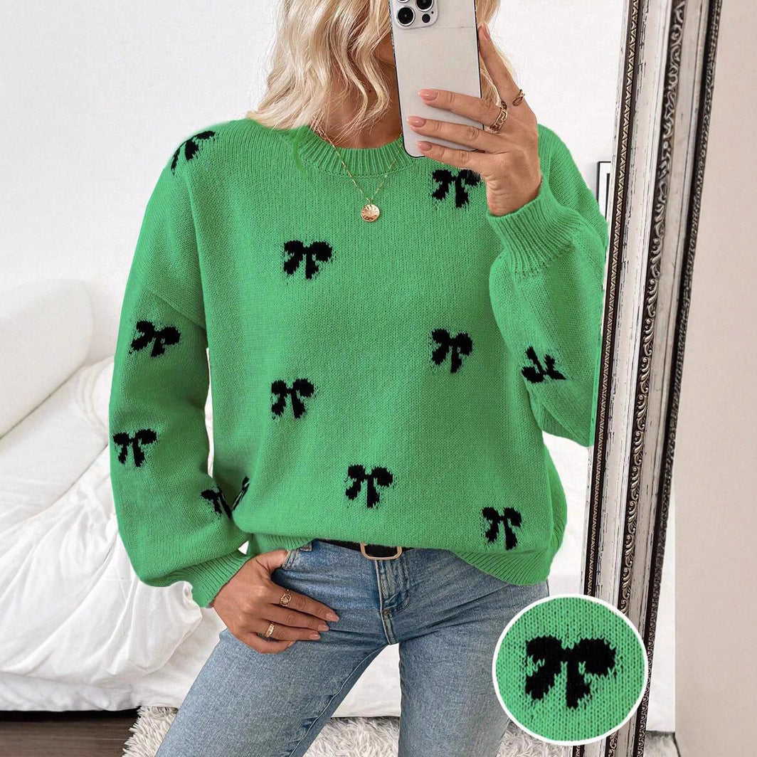 Damen Strickpullover mit dekorativem Schleifenmuster Drune